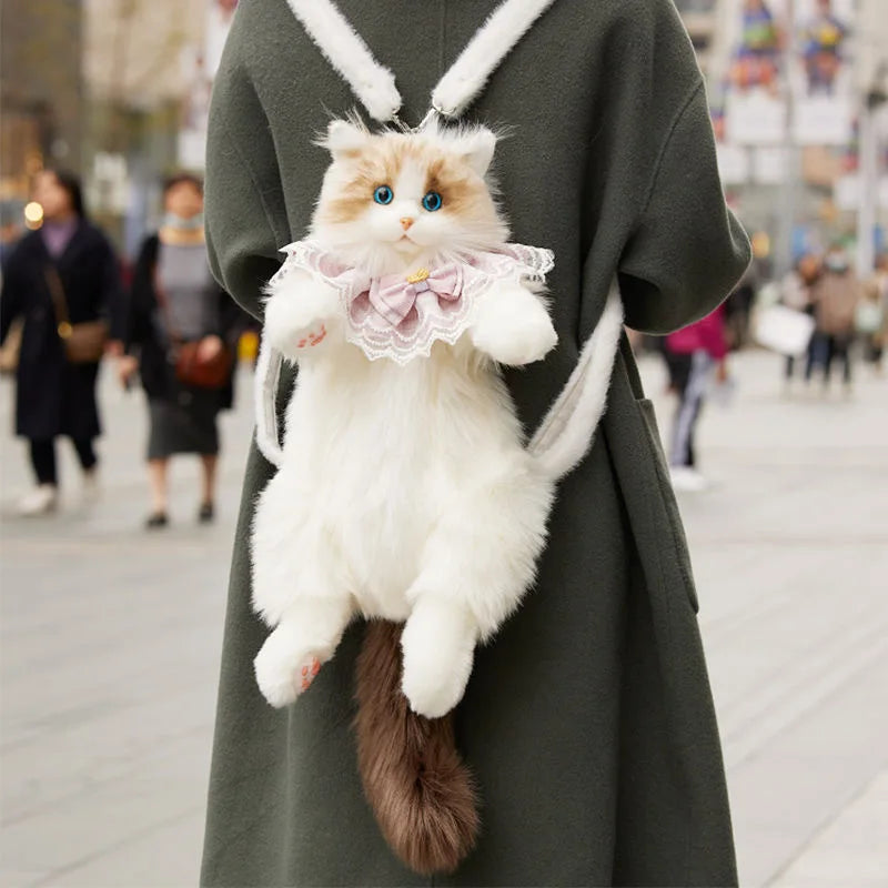Cute Cat Plush Backpack Soft Cartoon School Bag