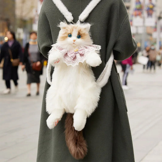 Cute Cat Plush Backpack Soft Cartoon School Bag