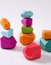 Wood Rainbow Stones Block Colorful Wooden Building Block Rainbow Stacker Balancing Stone Montessori Educational Toy Children