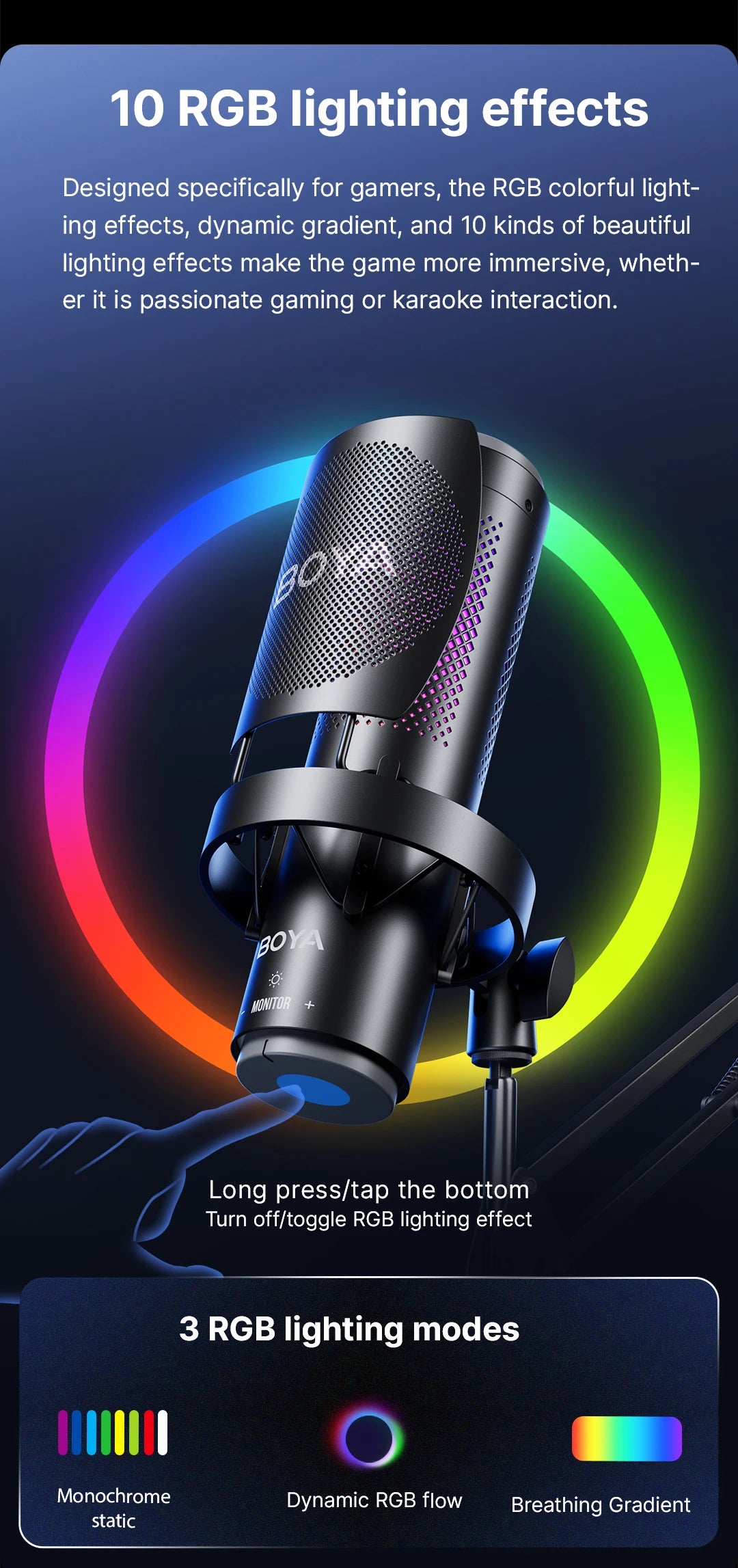 K9 USB Condenser Microphone with RGB Control/Headphone jack/Mute,MIC for PC PS4 PS5 Mac Gaming AmpliGame Youtueb Recording