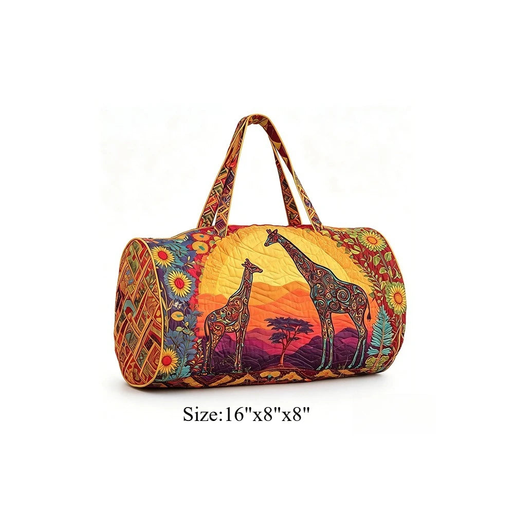 Travel Duffel Bag Quilted Weekender Bag 3D Giraffe Print Luggage African Animal Pattern Carry On Bag for Vacation Beach Camping