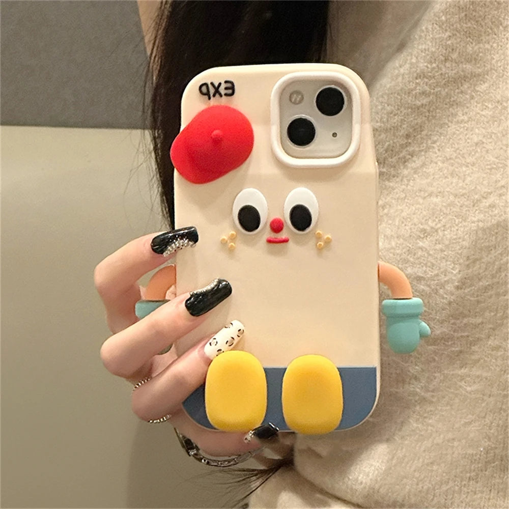 Cute Cartoon Standing Milk Box Red Hat Phone Case For iPhone 15 14 13 Pro Max Korea Lovely INS Lens Protected Soft Cover