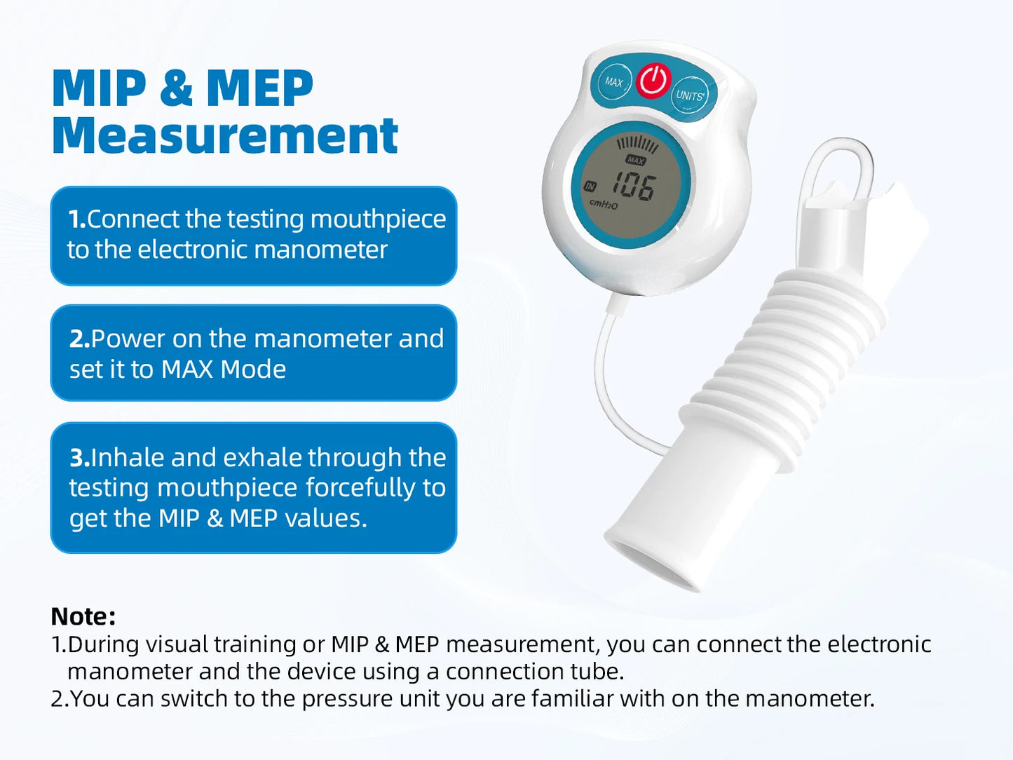 Breathing Exercise Device with Digital Manometer Lung Exerciser Device Respiratory Muscle Trainer Improve Lung Capacity with App