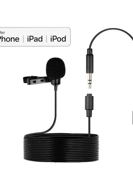 Lavalier Lapel Clip-on Microphone Cardioid Mic with 3.5mm TRS Cable Detachable Single Head Compatible for Smartphone