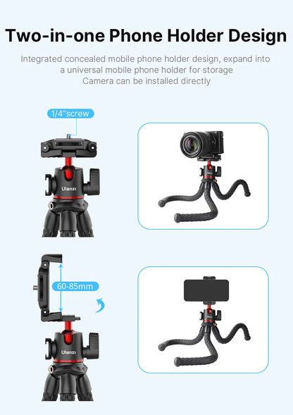 Flexible Tripod DSLR Smartphone DSLR Camera Tripod with Phone Mount Ballhead Vlog Tripods with Cold Shoe