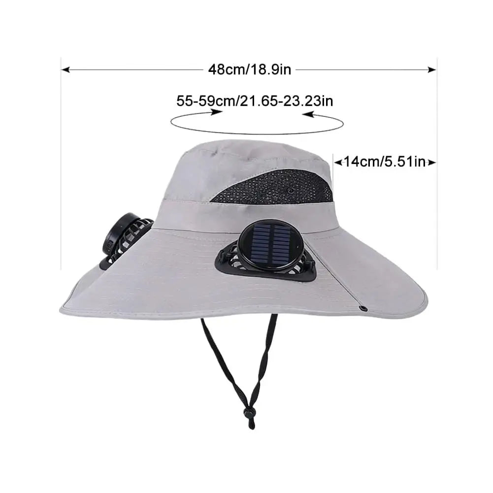 Wide Brim Sun Hat With Dual Fans Solar And USB Charging