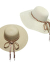 Women Sun Hat with Windproof Rope Wide Brim Sunhat Casual Ladies Sunhat Fashionable Visor Hat for Travel Camping Party Dating