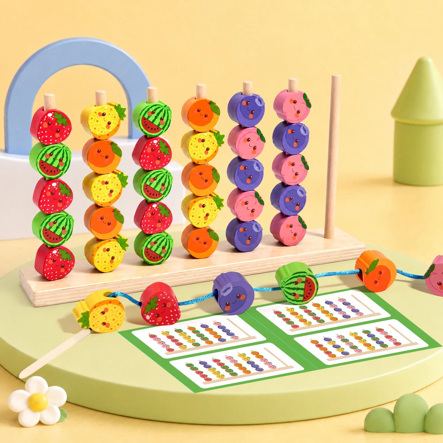 Wooden Colour and Shape Matching Pillar Bead Puzzle
