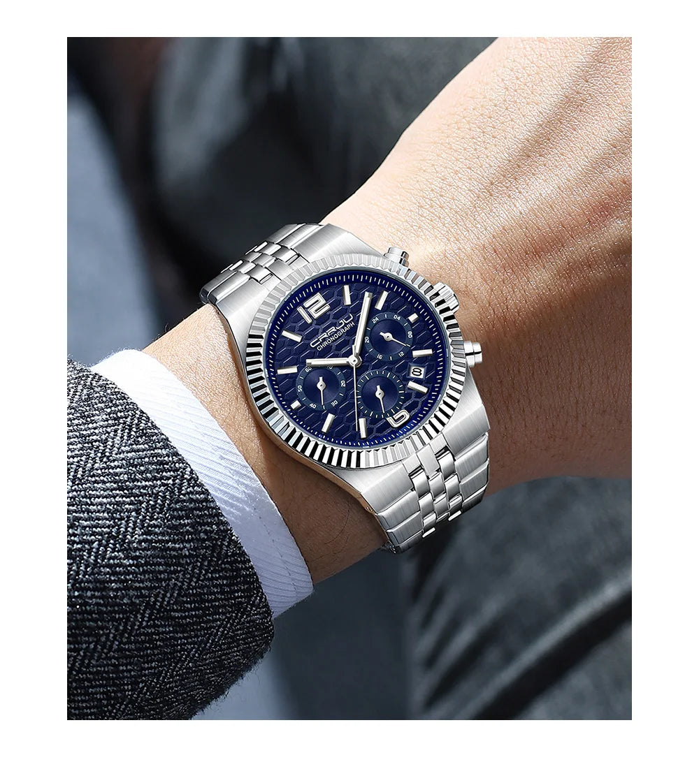 Classic Men's Automatic Date Watch Stainless Steel Quartz Elegant Round Case Luminous Versatile Fashion Night Light 2323