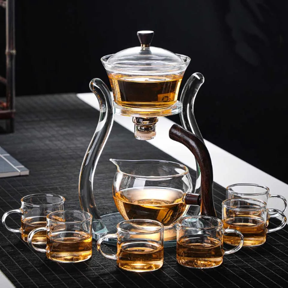 Automatic Lazy Kungfu Glass Tea Set  Rotating Cover Bowl Household Heat-Resistant Teapot Glass teapot