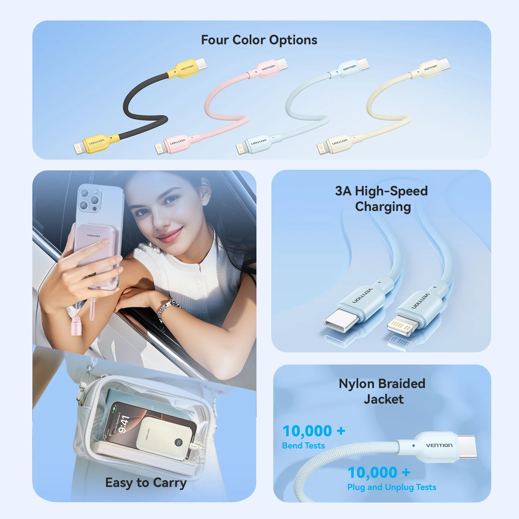 17cm Short USB Type C Cable 3A 27W Lightning Cable for iPhone 14 13 12 Power Bank Cable Fast Charging Data Cable