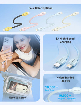 17cm Short USB Type C Cable 3A 27W Lightning Cable for iPhone 14 13 12 Power Bank Cable Fast Charging Data Cable