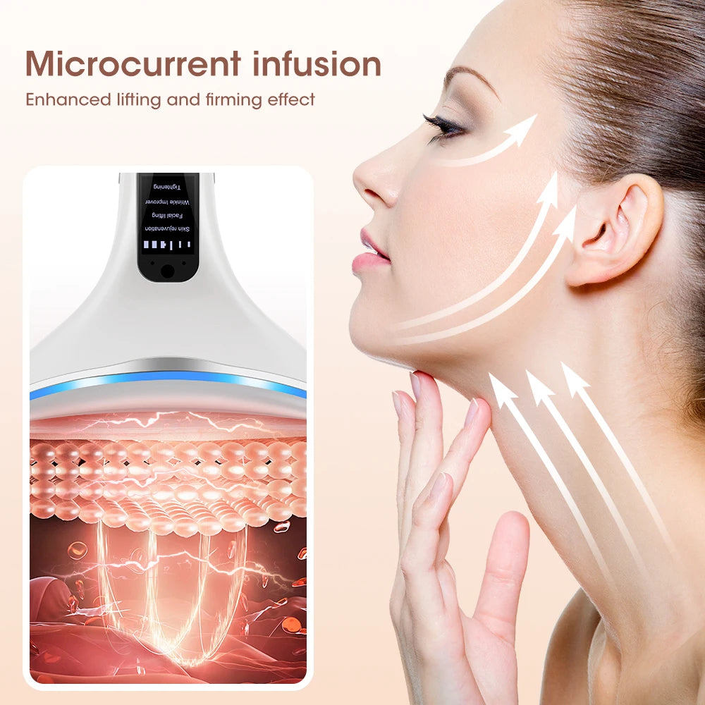 Neck Massager Lifting Face Neck Beauty Device Neck Care Device 3 Color Light 45℃ Constant Temperature Hot Compress