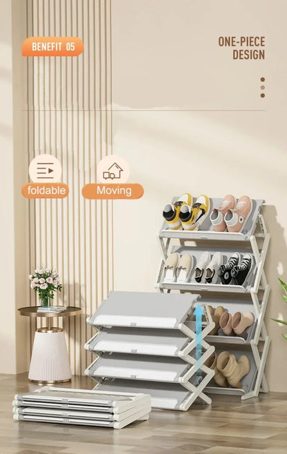 Foldable Shoe Rack X-Shaped 3/4 Layers Shoes Shelf Household Space Saving 2 Modes Multi-Functional Integrated Narrow Shoe Rack