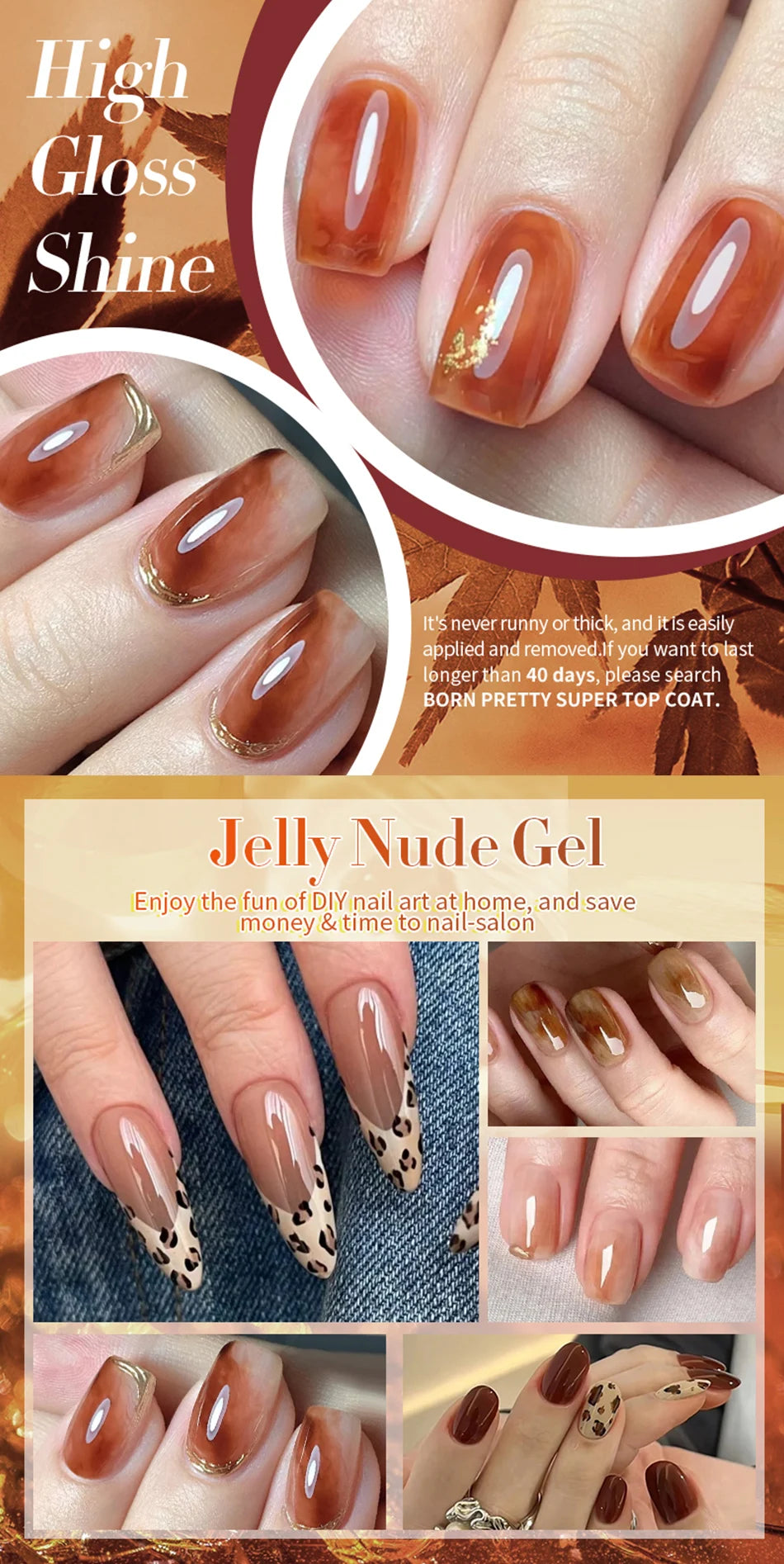 10ml Jelly Nude Gel Nail Polish Autumn Amber Semi Transparent Manicure Soak off UV LED Nails Gel Varnish