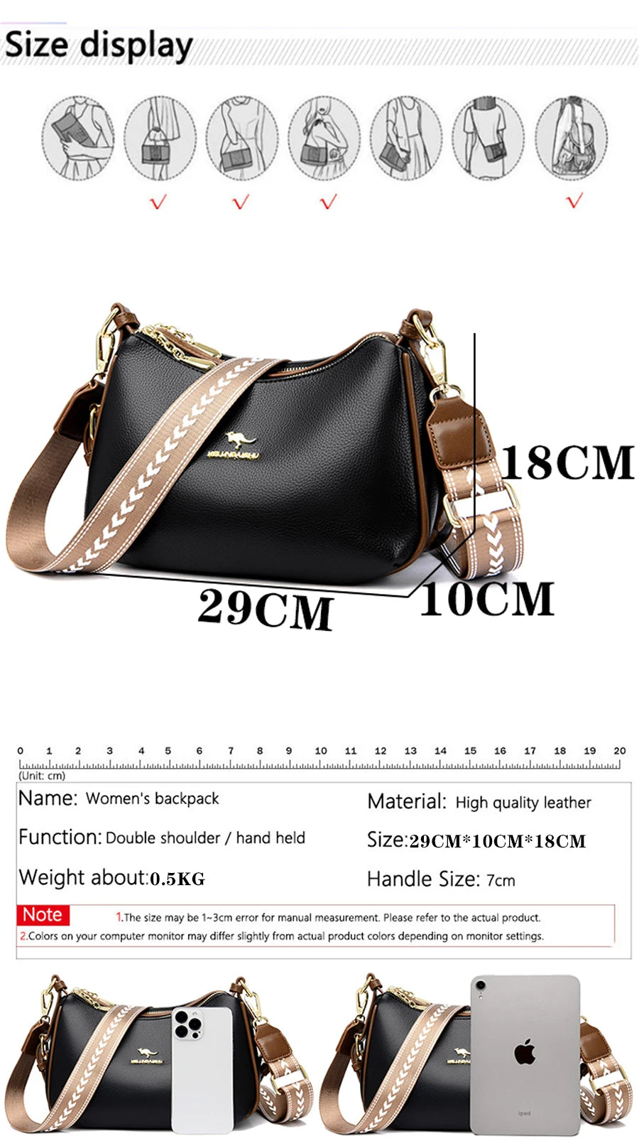 Cowhide Crossbody Bag  Straps Tote Lady Shoulder Bags Leather Messenger Bag