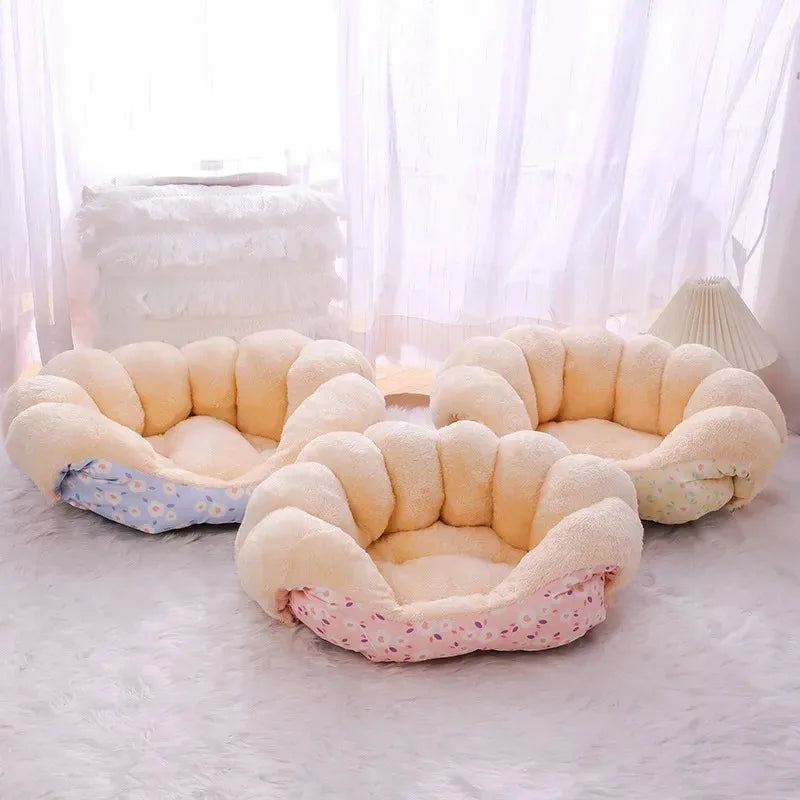 Cartoon Plush Winter Pet Bed for Cats and Small Dogs
