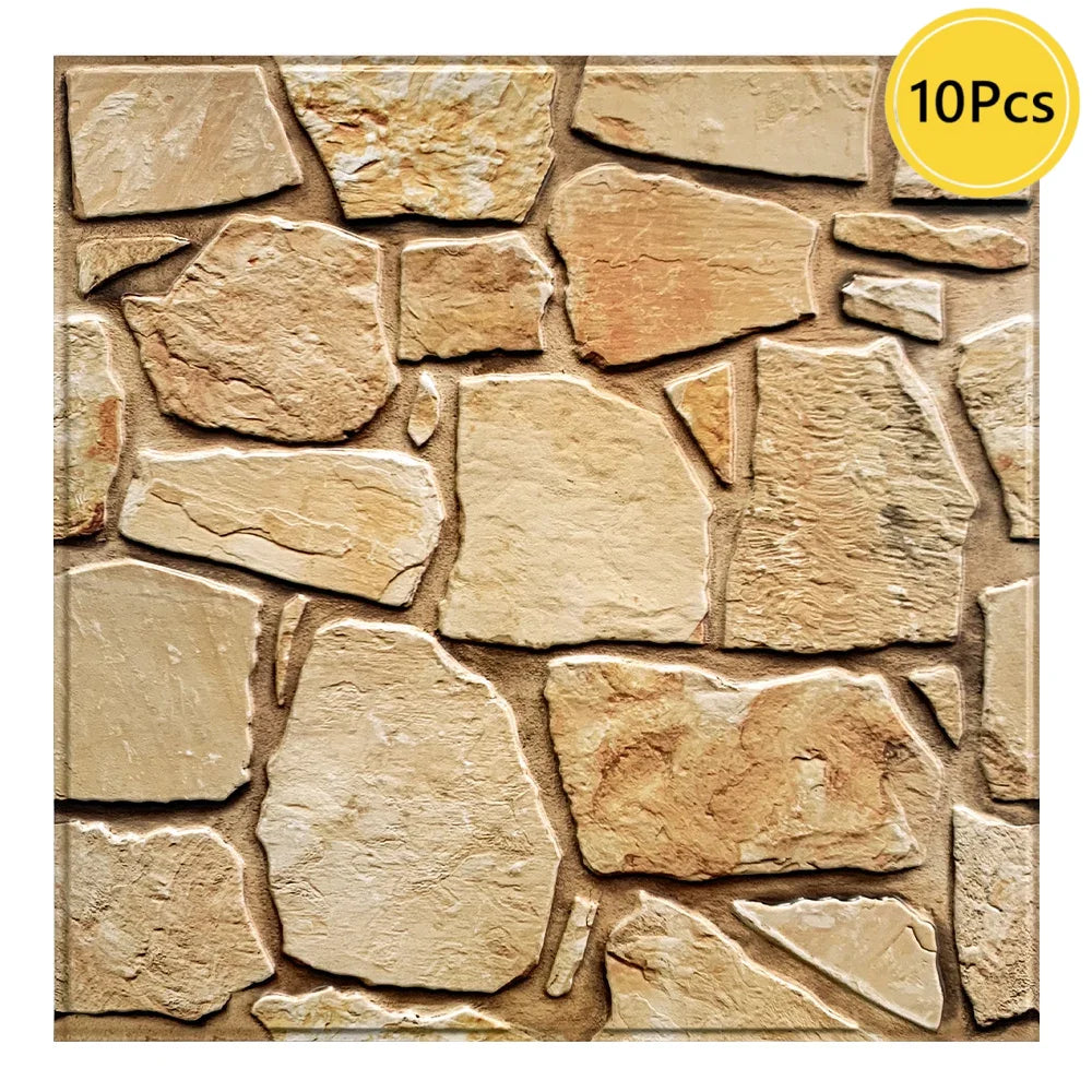 10pcs 3D Faux Stone Wall Panels Peel and Stick Wall Tiles Decorative 3D Wall Sticker Self-adhesive Wall Tile Sticker