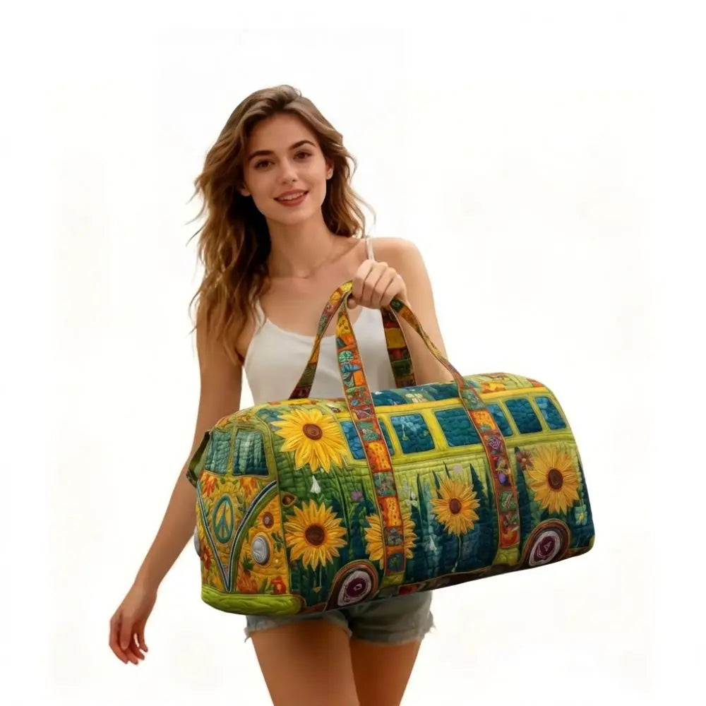 3D Quilted Bus Print Travel Duffle Bag Large Capacity Gym Tote