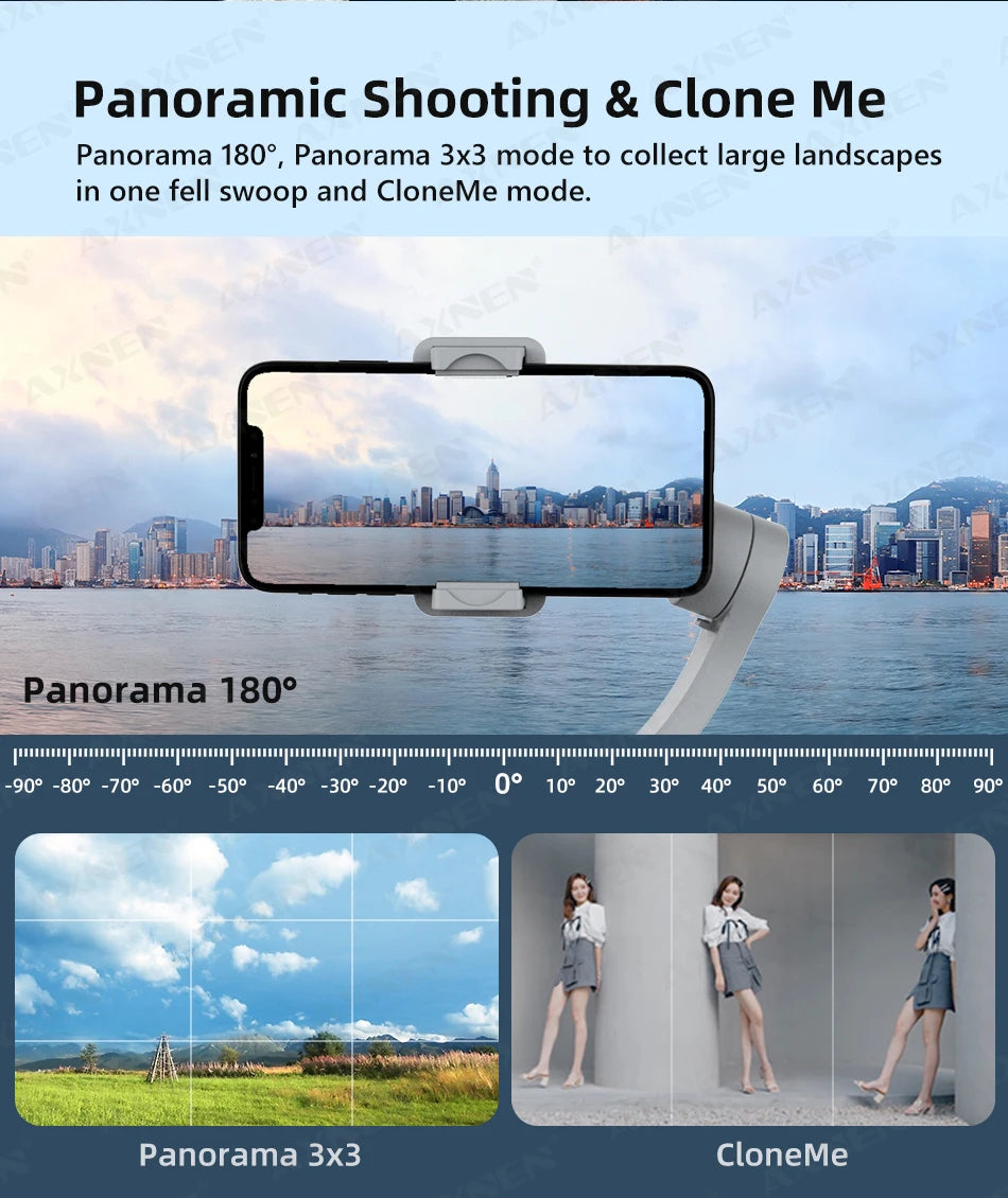 HQ6 3-Axis Gimbal Handheld Stabilizer for Cellphone, with Fill Light, Face Tracking, for iPhone Android Video Recording