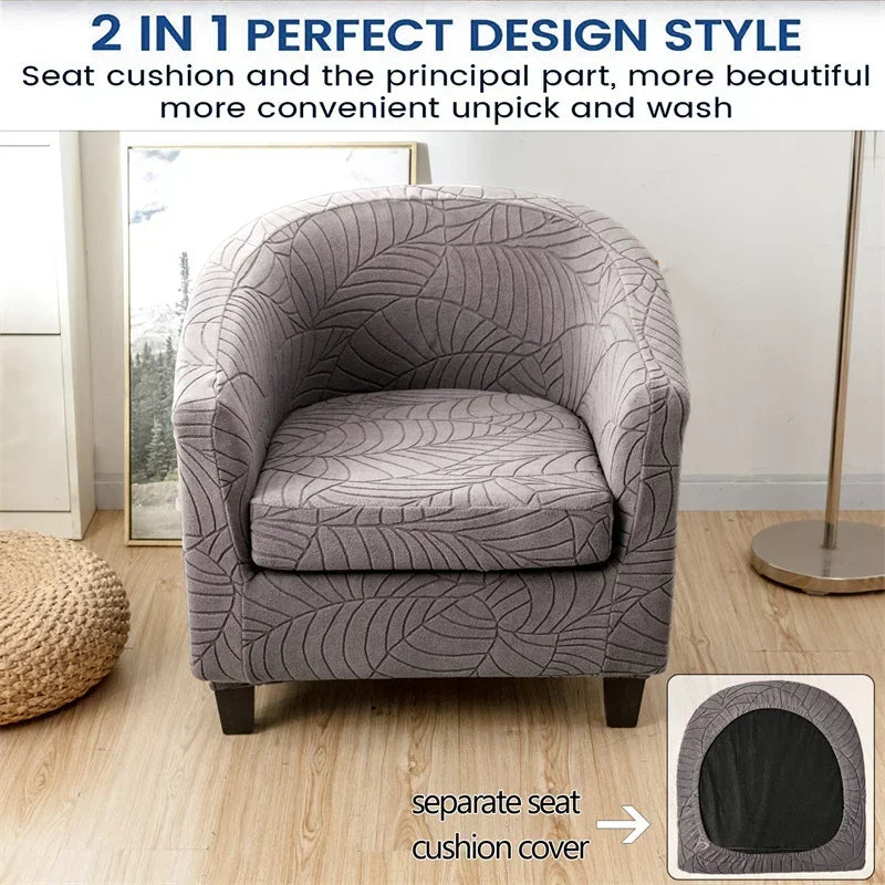 Tub Club Armchair Covers Leaves Jacquard Bar Chair Cover Solid Color Relax Single Sofa Slipcovers with Seat Cushion Cover Home