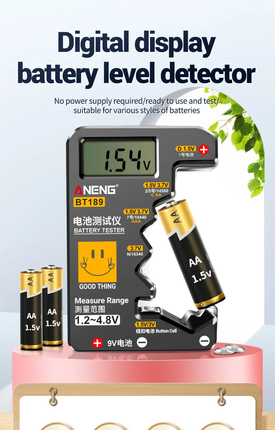 Button Cell Battery Tester 9V N D C AA AAA Universal Household LCD Display Battery Tester Power Bank Detectors Tools