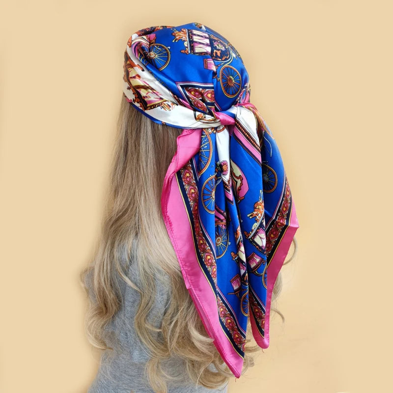 Retro Women Silk Scarf Bandanna Fashion Bohemian Pattern Square Hijab Lady Wrap Headband foulard muffler