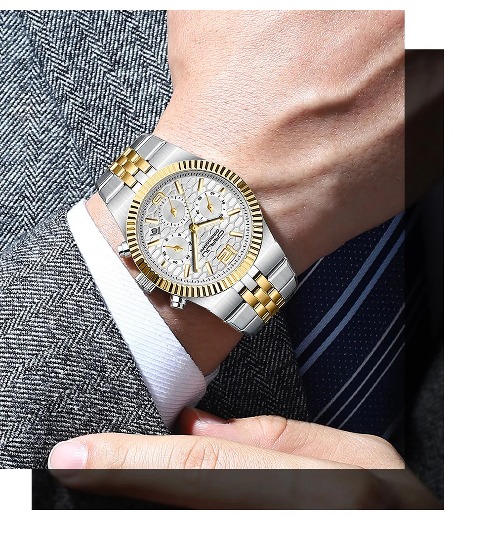 Classic Men's Automatic Date Watch Stainless Steel Quartz Elegant Round Case Luminous Versatile Fashion Night Light 2323