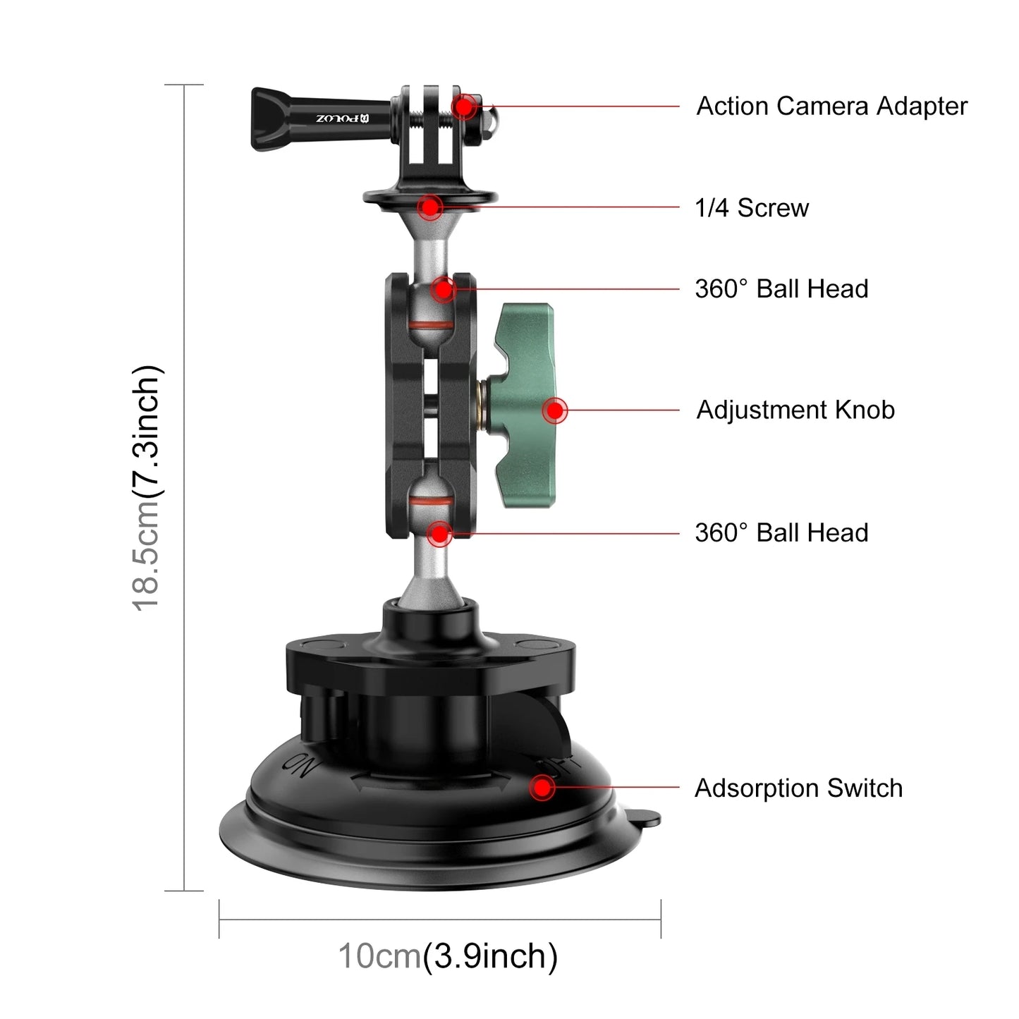 Magic Arm Strong Suction Cup Aluminum Alloy Mount for Gopro DJI and other Sports Action Cameras