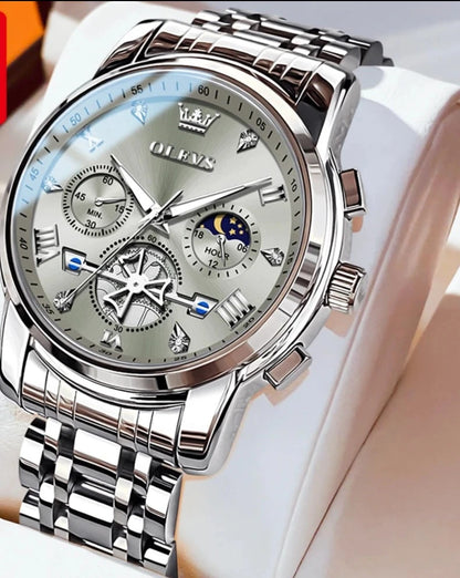 Men's Watches Classic Multifunctional Flywheel Design Stainless steel Waterproof Moon Phase