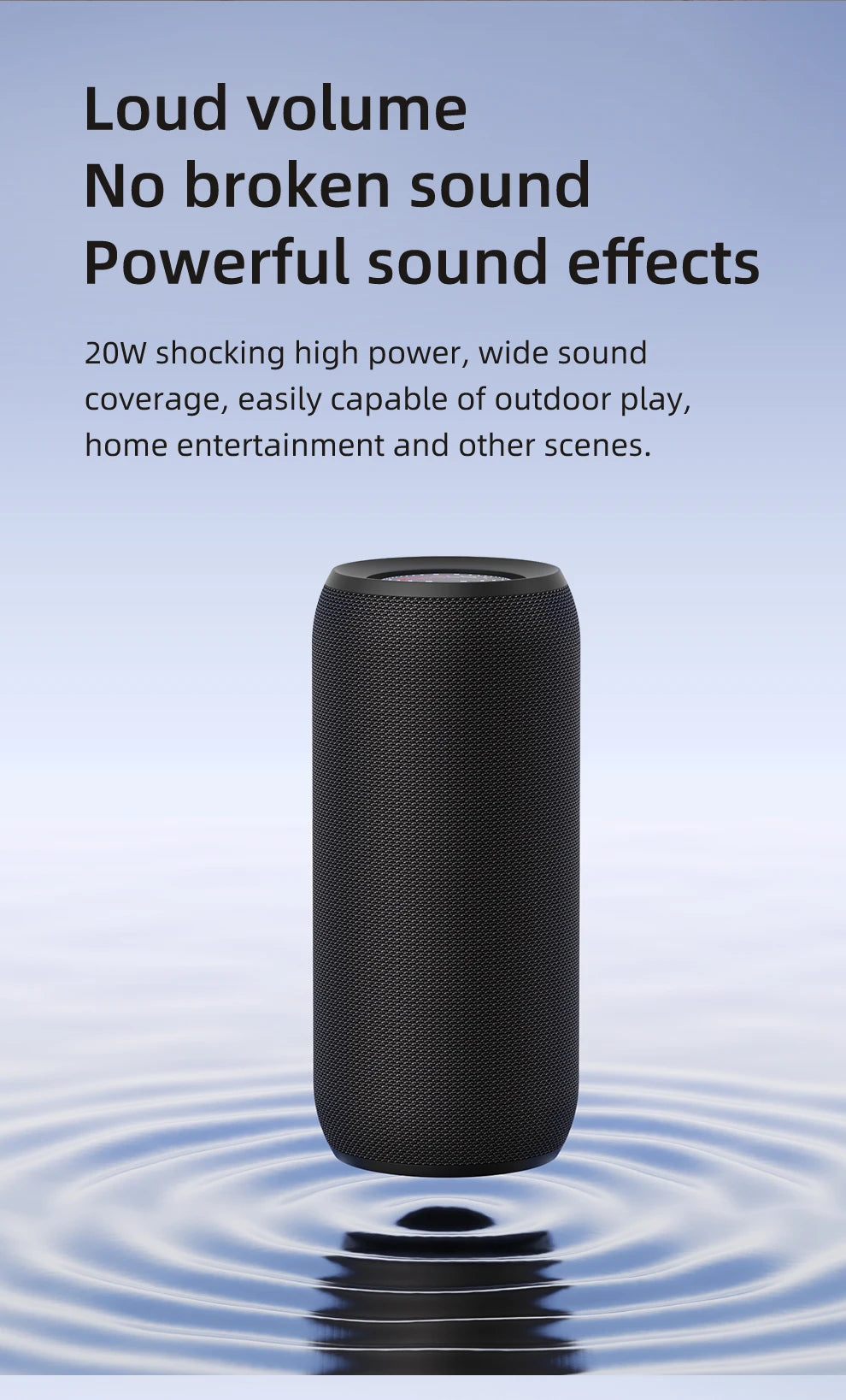 Portable Bluetooth Speaker, IPX5 Waterproof, Powerful Sound Box, Outdoor Stereo Bass, Music Track Speaker, 20W