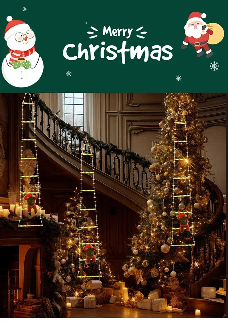 Christmas Decoration LED Ladder Light Strip Climbing Santa Claus Outdoor 8 Modes Christmas Tree For Home Window Christmas Decor