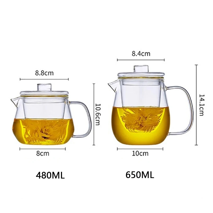 480/650ml Heat-Resistant Teapot With Glass Tea Strainer Infuser Flower Kettle Kung Fu Teawear Set Puer Oolong Pot Teaware