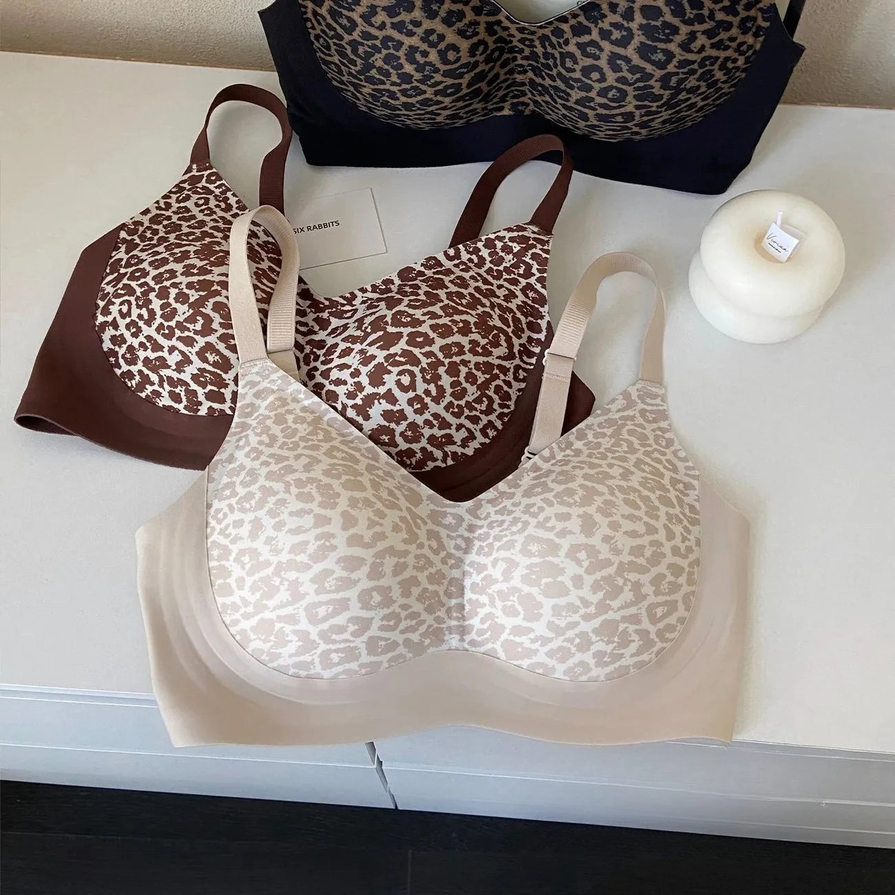 Womens Leopard Print Seamless Wireless Push Up Bra