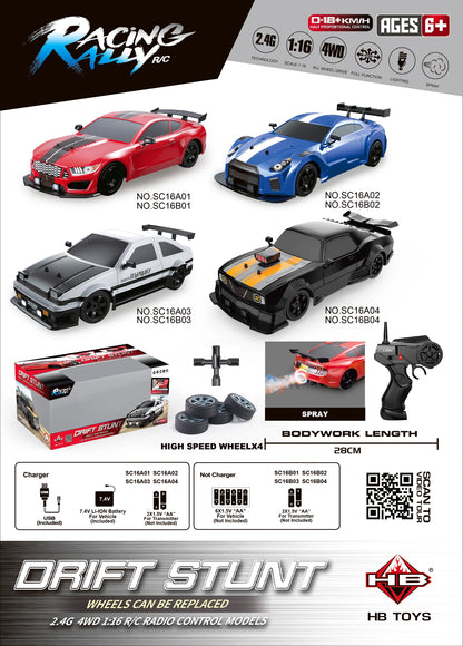 1/16 2.4G Racing Rc Cars Drift Car Mustang GTR Electric 4WD High Speed Remote Control Drift Toys for Children Gifts