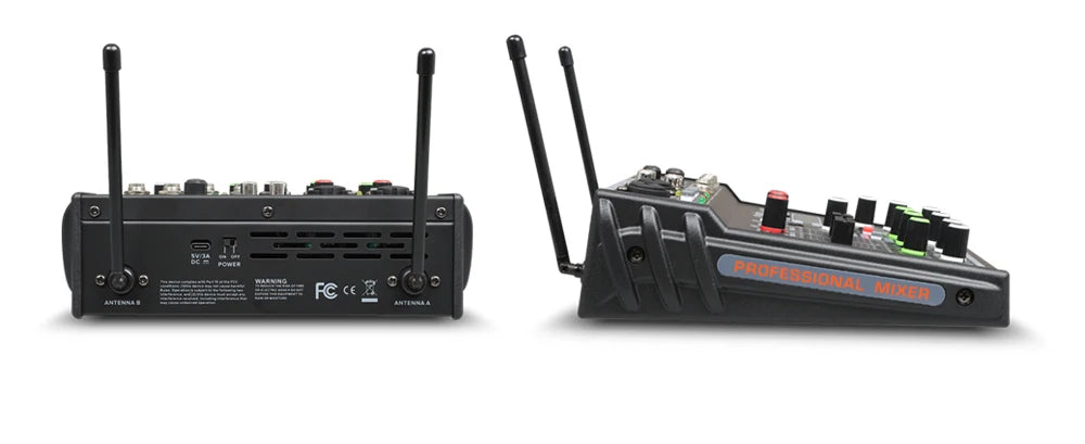 DGNOG Dual UHF Wireless Microphone DJ Audio Mixer 4 Channel Mixer Karaoke Mixer USB Bluetooth for Computer Recording Studio