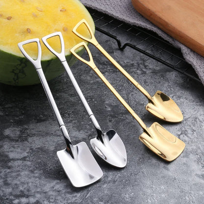 4/2pcs Stainless Steel Shovel Spoon Creative Coffee Spoons Ice Cream Dessert Scoops Teaspoon Kitchen Tableware Cutlery Set Gift