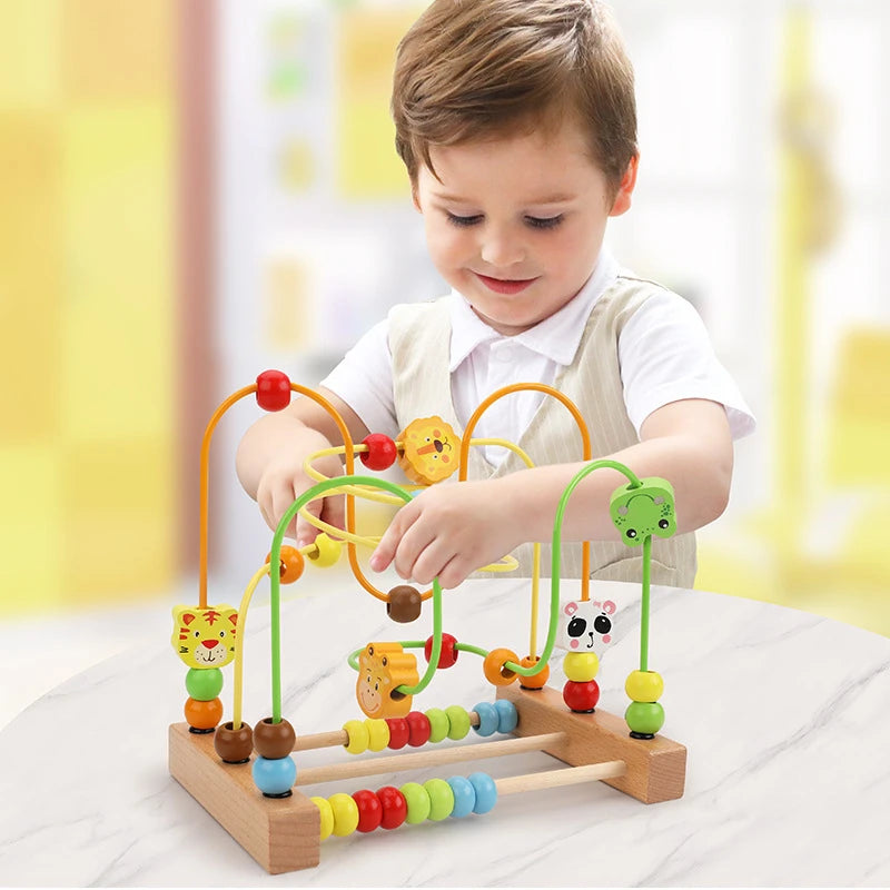 Montessori Wooden Toys Circles Bead Wire Maze Roller Coaster  Early Educational Puzzles Toy for  1 2 3 Years