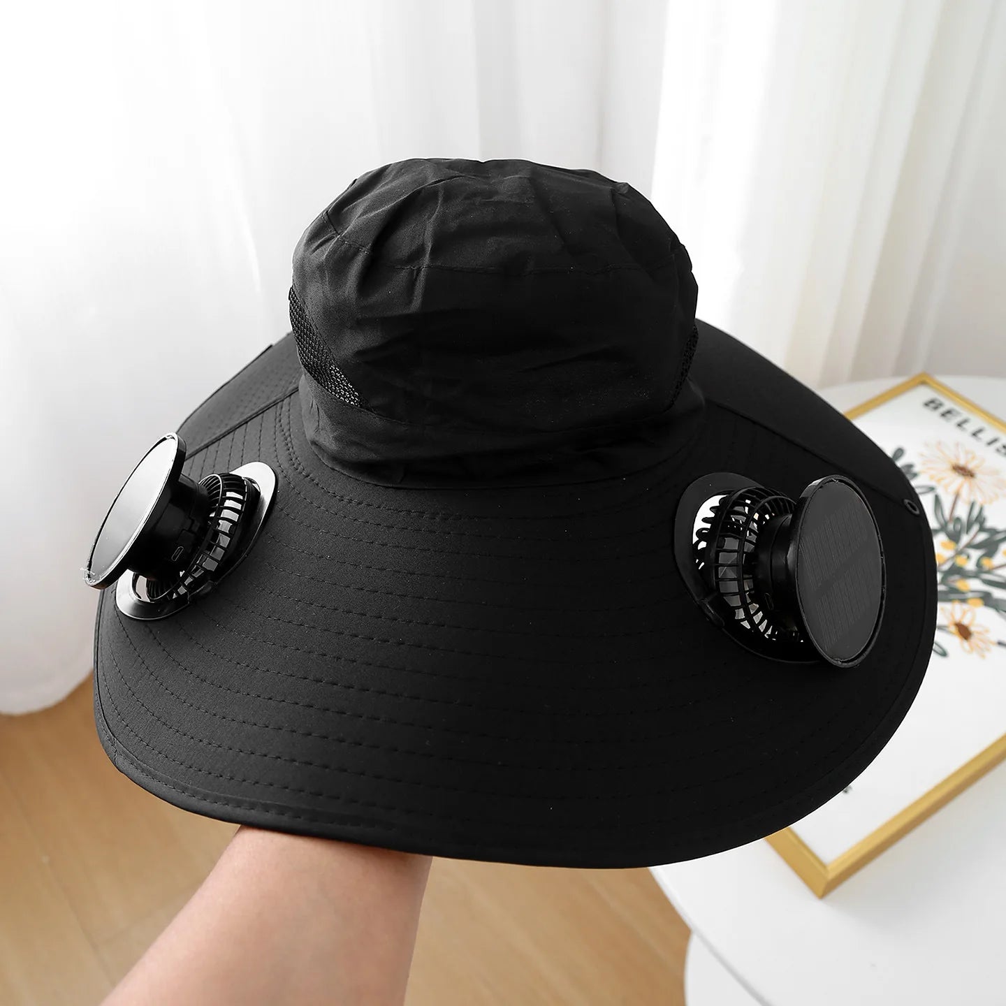 Wide Brim Solar Fan Hat With Dual Fans