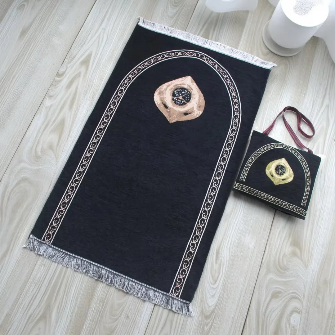 Muslim Prayer Rug With Portable Bag Prayer Beads Muslim Gift for Women Men Soft Mat Islam Gifts Set for Ramadan Eid Hajj Travel