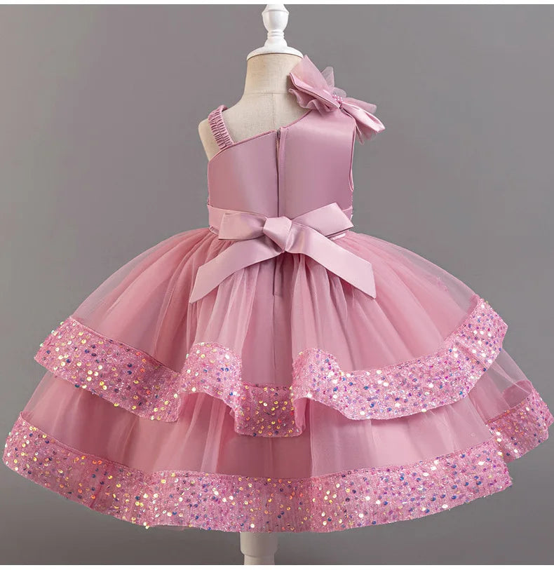 New Girls Sequin Tulle Cake Dress - Sparkling Layered Princess Gown for Baby‘s 1st Birthday & Banquet