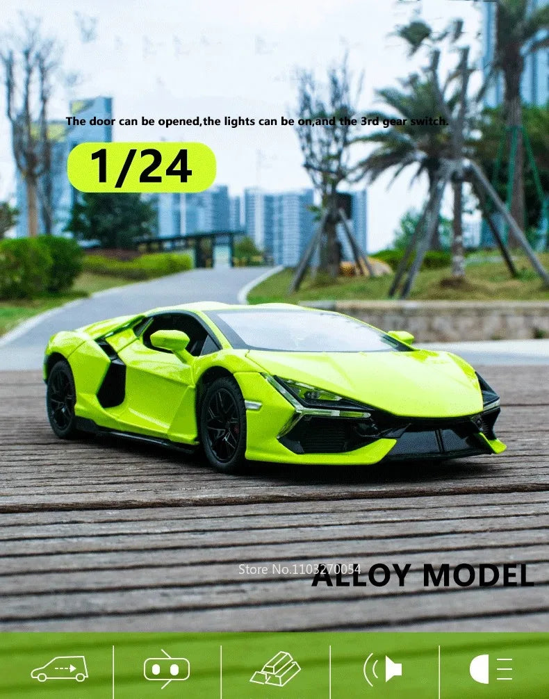 1:24 Bolide Revuelto Alloy Model Diecast Car Toys Doors Opened Sound Light Pull Back Miniature Vehice Boy Adult Birthday Present