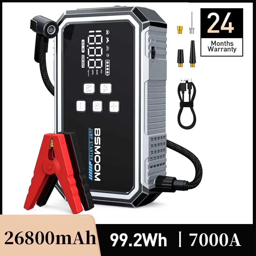 Car Jump Starter with Air Compressor, 6000A/7000A Portable Car Battery Booster (ALL Gas/10.0L Diesel) with 160PSI