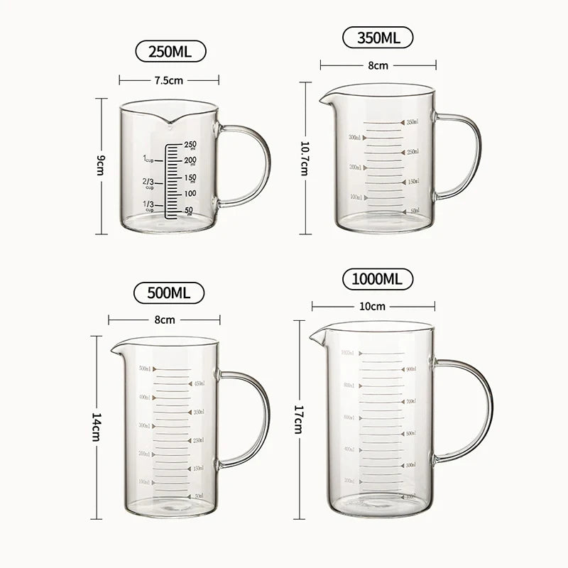 250/350/500/1000ml Glass Measuring Cup With Lid Heat-resistant With Scales Laboratory Beaker Handle Kitchen Measuring Mug