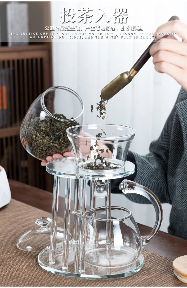 Glass lazy semi-automatic tea set set household Japanese kungfu tea cup magnetic suction Teapot Tea Making artifact to drink tea