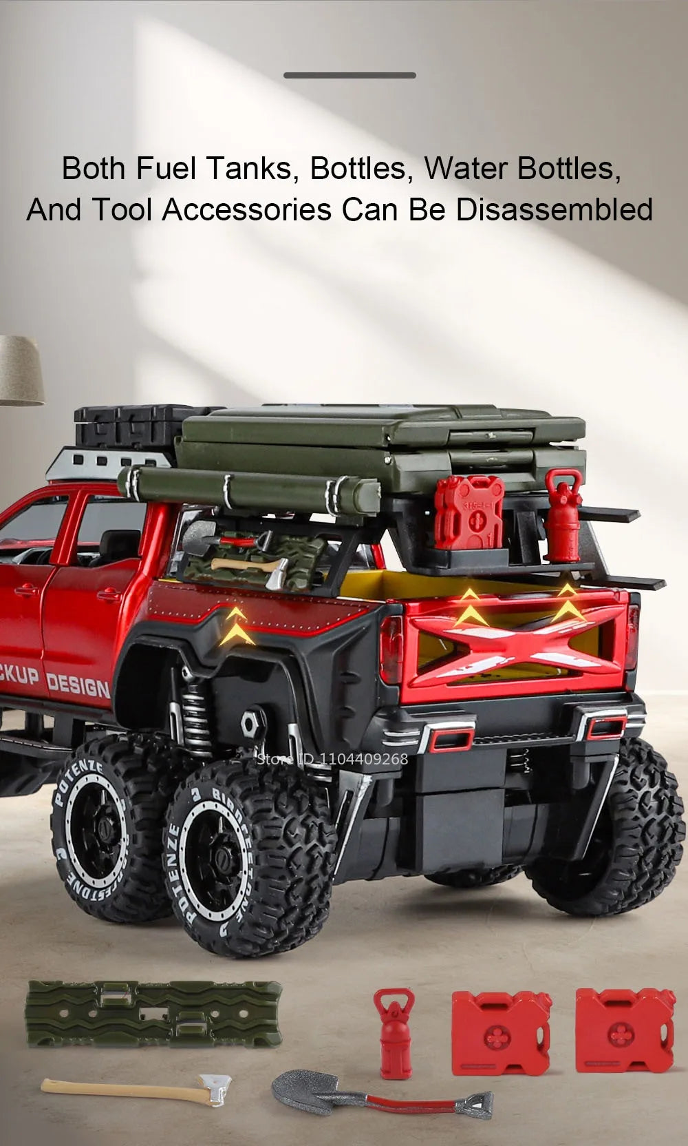 1:28 Scale UNIMOG Motorhome X-Class 6x6 U5000 Car Model Toy Sound Light Pull Back Doors Opened Off-road Vehicle Models Boys Gift