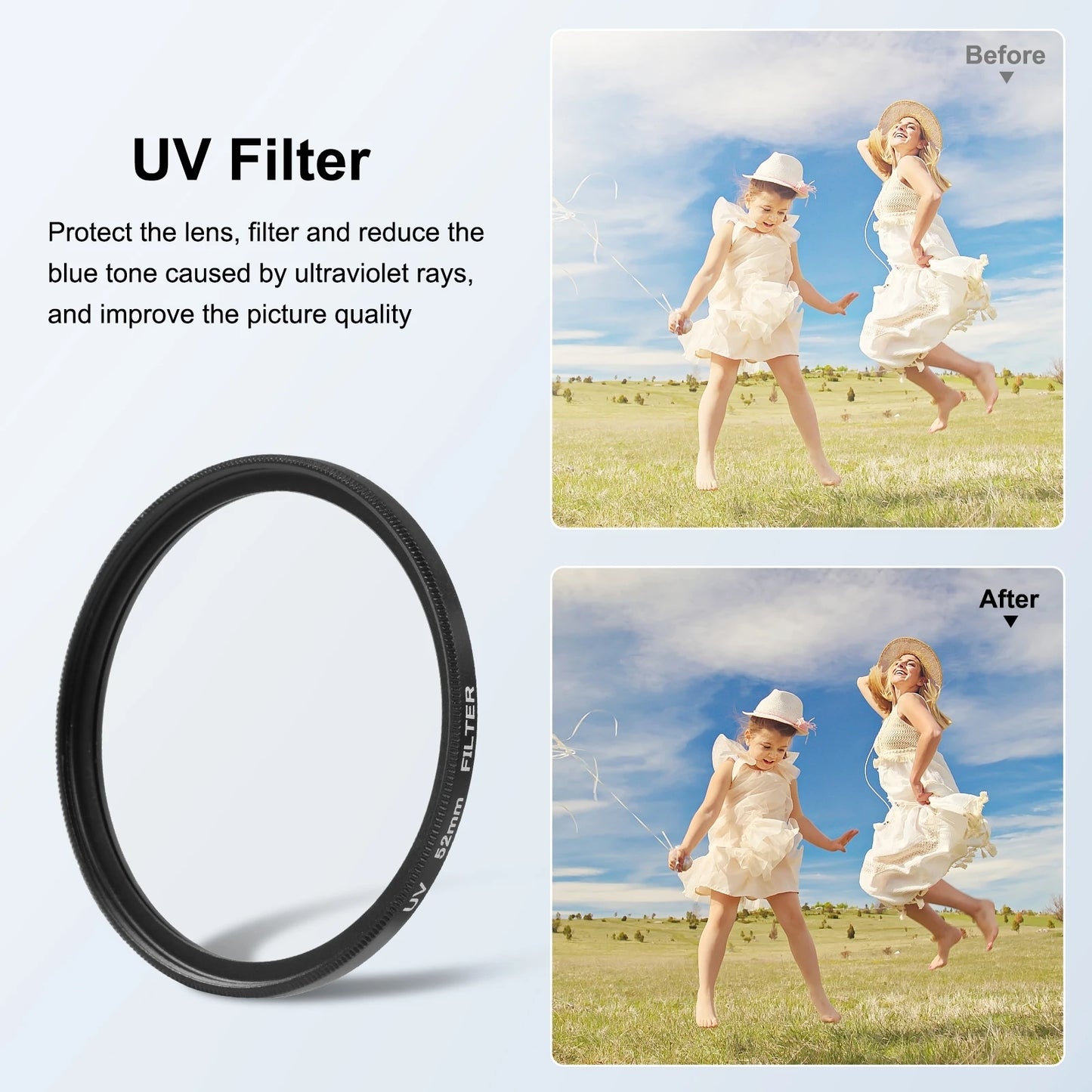 52mm CPL + UV ND2-400 Lens Filter with Adapter Ring for GoPro Hero12 Black 11 Black Mini HERO11 10 9 Black Lens Filter