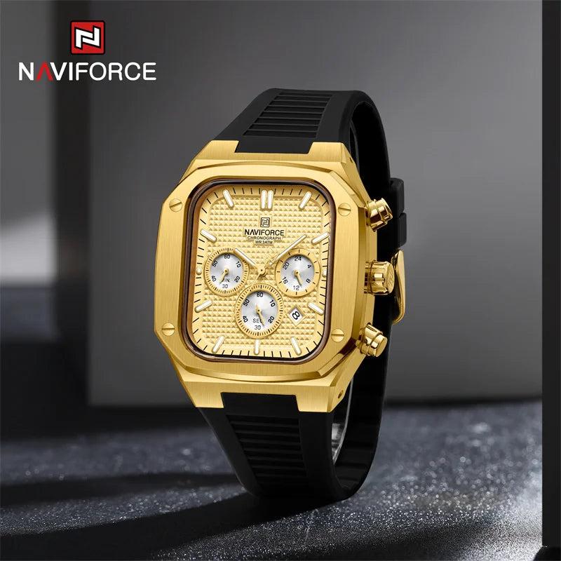 Silicone Strap Quartz Square Wristwatch Waterproof Luminous Chronograph Date Clock