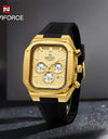 Silicone Strap Quartz Square Wristwatch Waterproof Luminous Chronograph Date Clock
