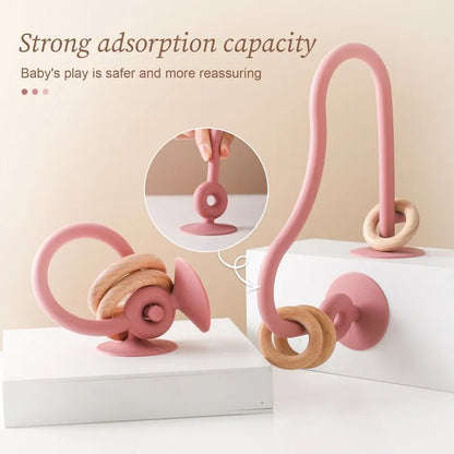 New Kids Wooden Ring Soft Silicone Teether Toys Infant Teething Chewing Toys Baby Accessories Newborn Photography Baby Toys Gift